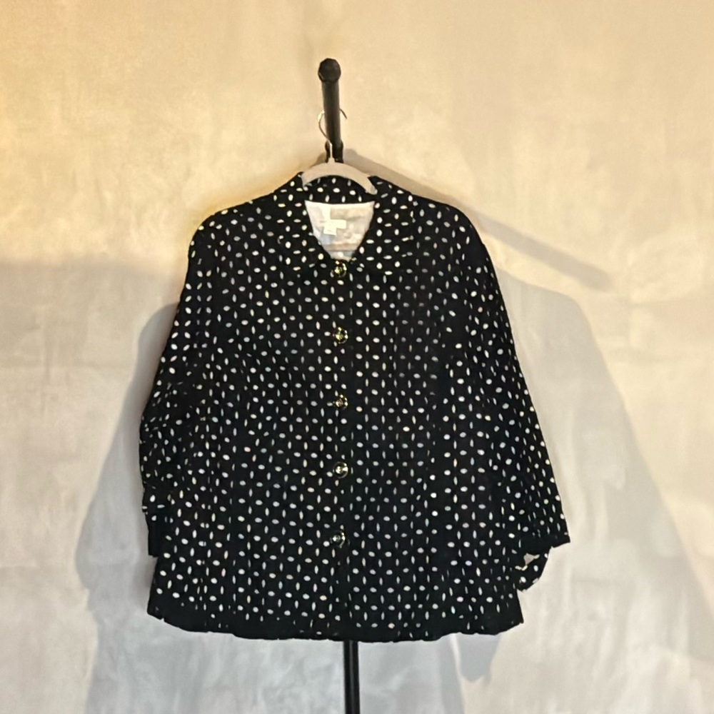 Charter Club Black Polka Dot Button-Down Blouse Size 2X 100% Cotton